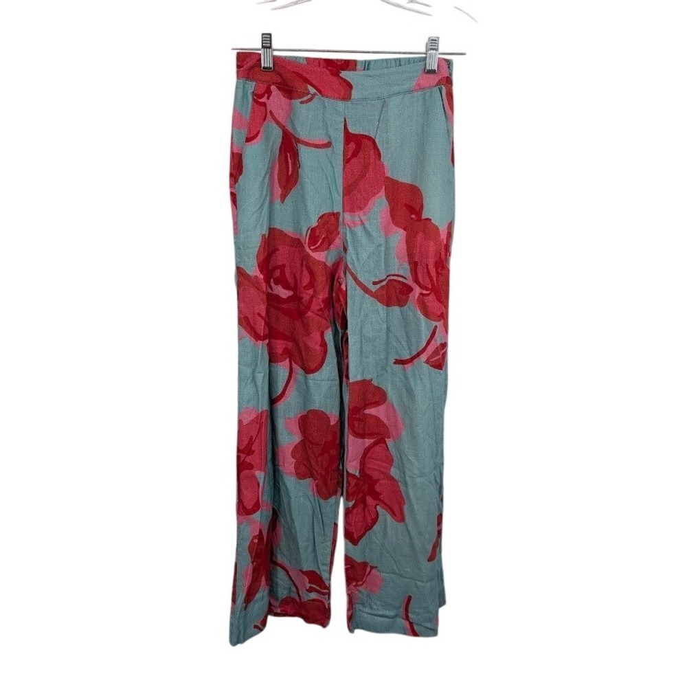 Rhythm Inferna Floral Wide Leg Long Pant Blue red NWT Women's XS